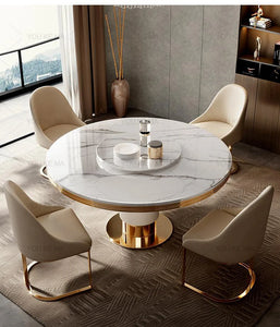Luxury Round Marble Dining Table with Gold Frame 6-10 people
