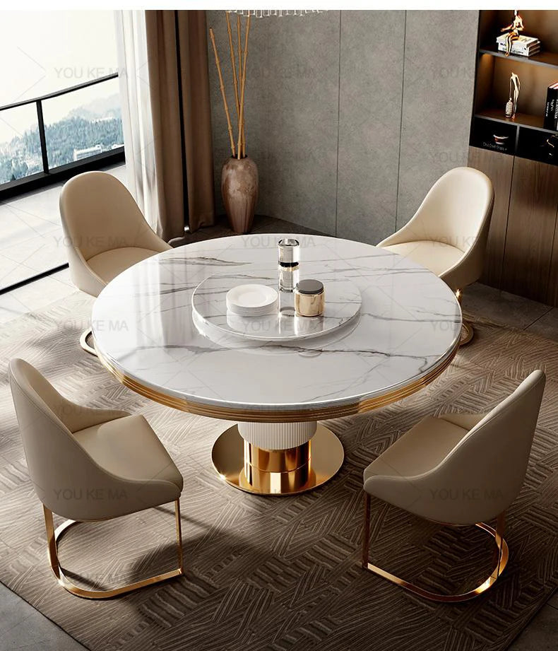 Luxury Round Marble Dining Table with Gold Frame 6-10 people