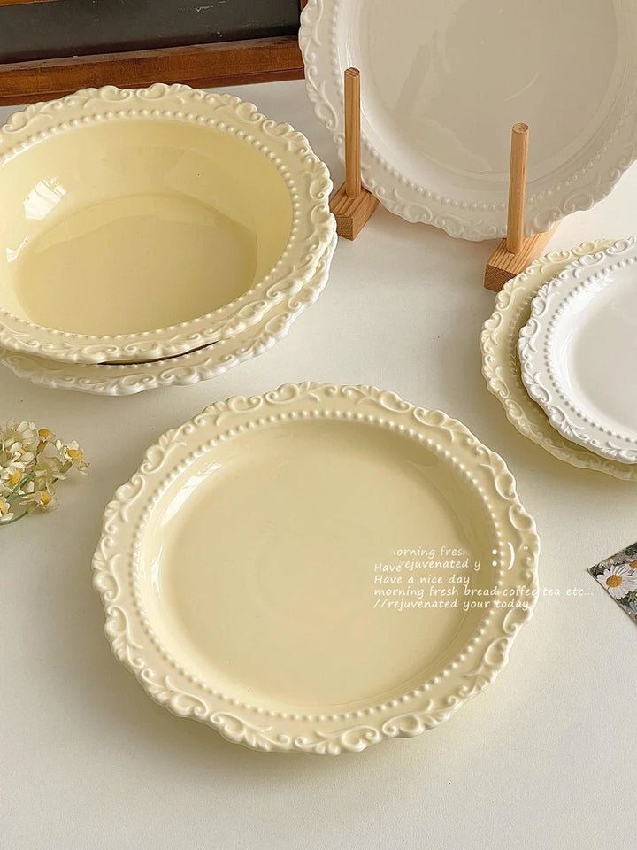 French Style Gentle Cream Ceramic Dessert Dishes