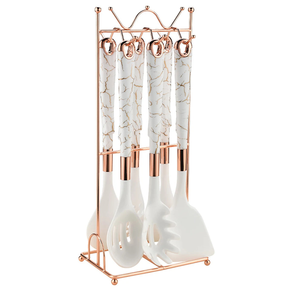 8-Piece Heat-Resistant Silicone Kitchenware Set with Storage Rack