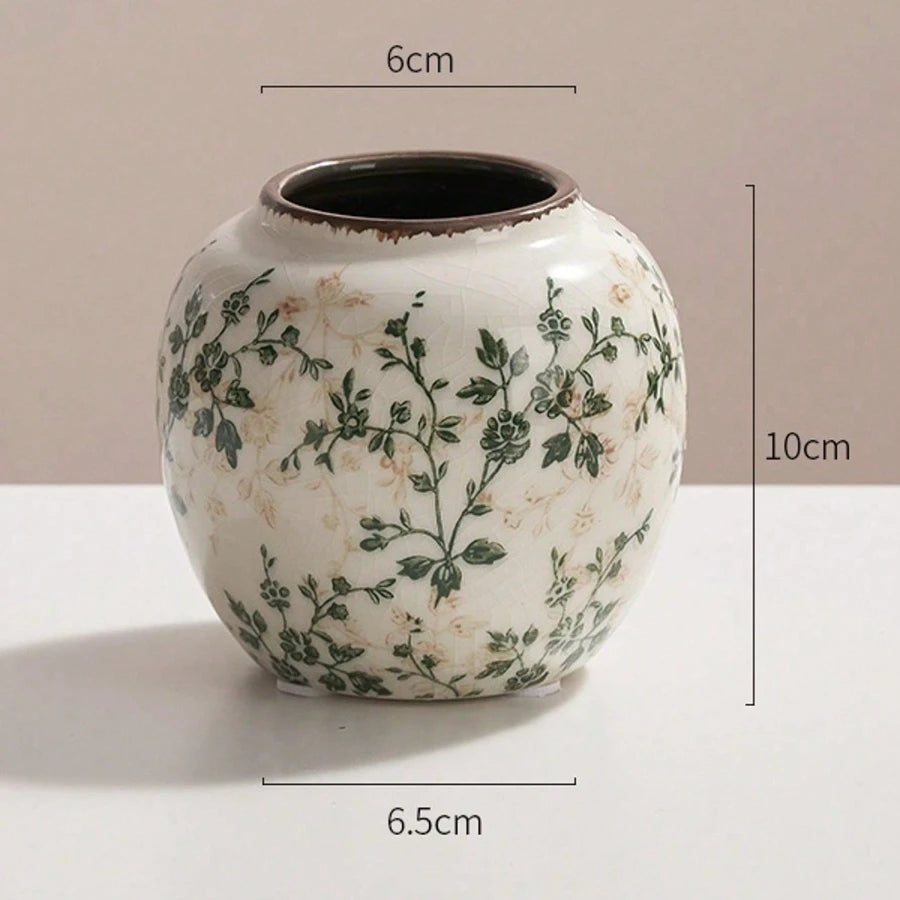 Ice Crackle Ceramic Vases – Vintage-Inspired with Green Accents