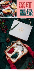 European Luxury Hand Painted Gold Bone China Coffee Cups & Saucers – 2-Piece High Gloss Set