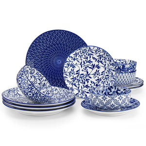 Elegant Blue & White Porcelain Dinnerware Set – Multiple Sizes Available