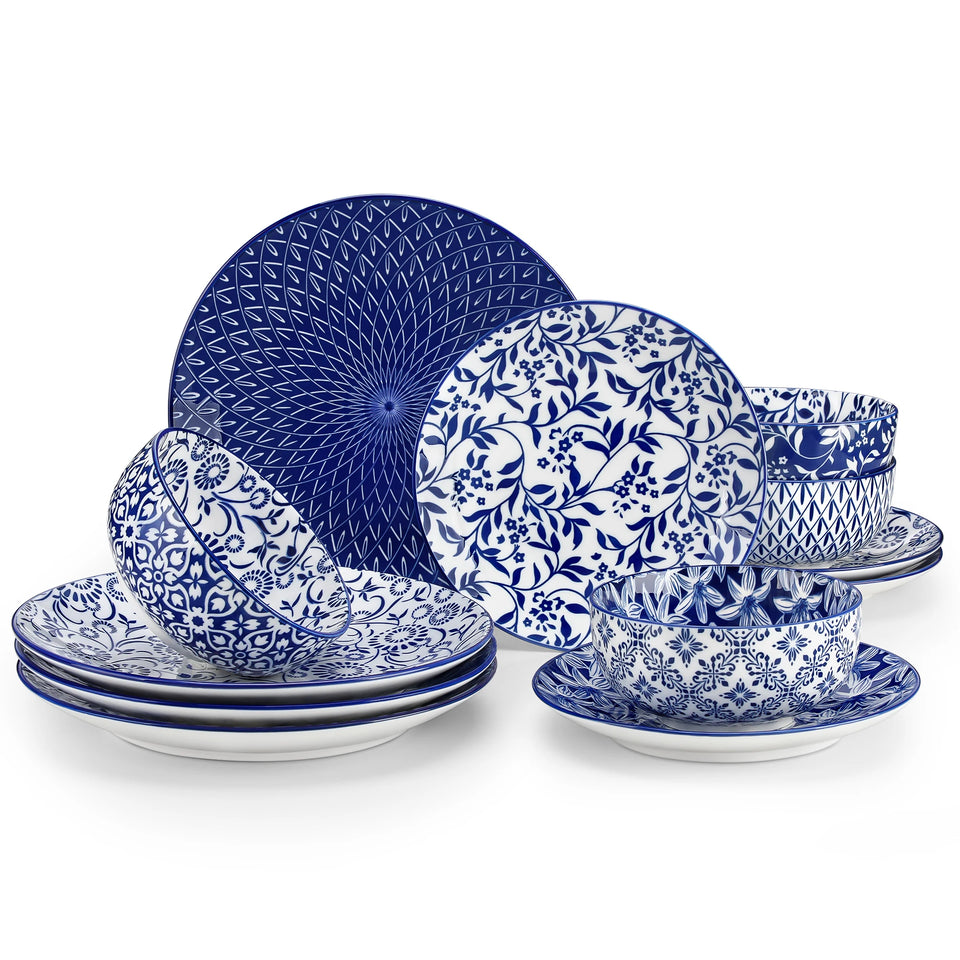 Elegant Blue & White Porcelain Dinnerware Set – Multiple Sizes Available