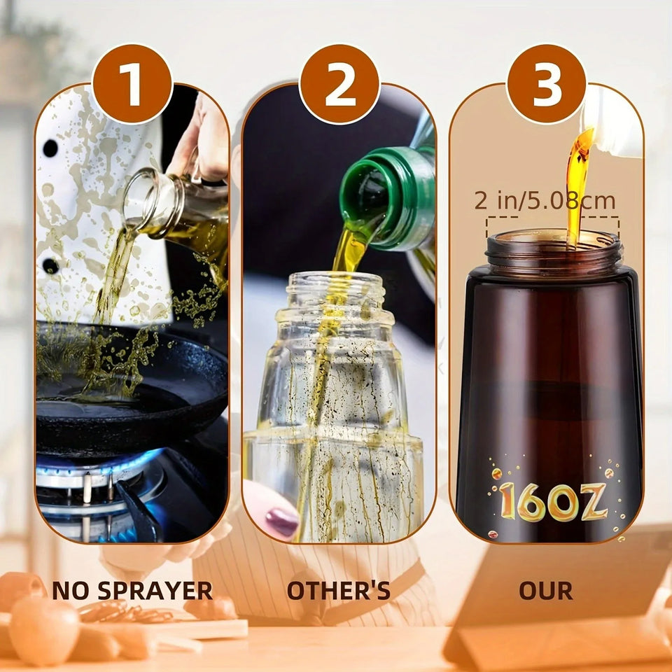 2-in-1 Olive Oil Glass Dispenser – 470ml Light-Blocking Spray & Pour