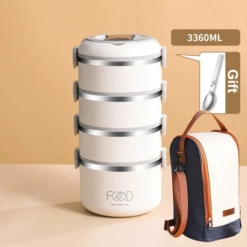 Large Capacity Thermal Insulated Lunch Box – Stackable Bento Container with Hidden Cutlery Microwave Safe