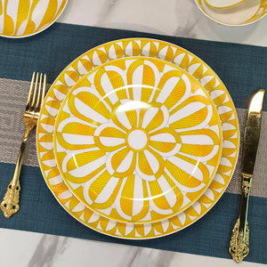 Elegant Bone China Dinnerware Set in Diamond Pattern – Sunshine Yellow