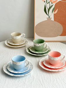 Vintage-Inspired Rose Tea & Coffee Cup Set with Saucer and Cake plate