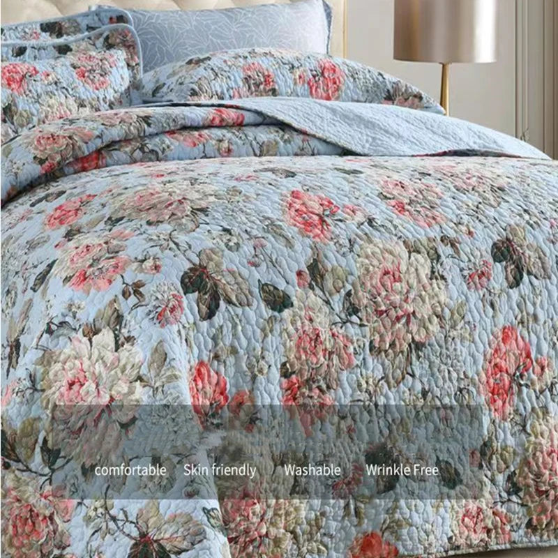 Luxury 500TC Pure Egyptian Cotton Boho Vintage Floral Reversible Bedcover Quilt Set – 3-Piece King & Queen Fit WHIMSICAL HOME OF CREATIONS