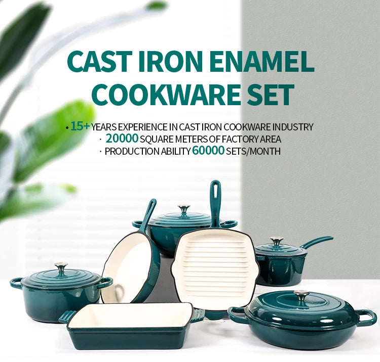 7-Piece High-Grade Cast Iron Non-Stick Cookware Set – French Retro Elegance
