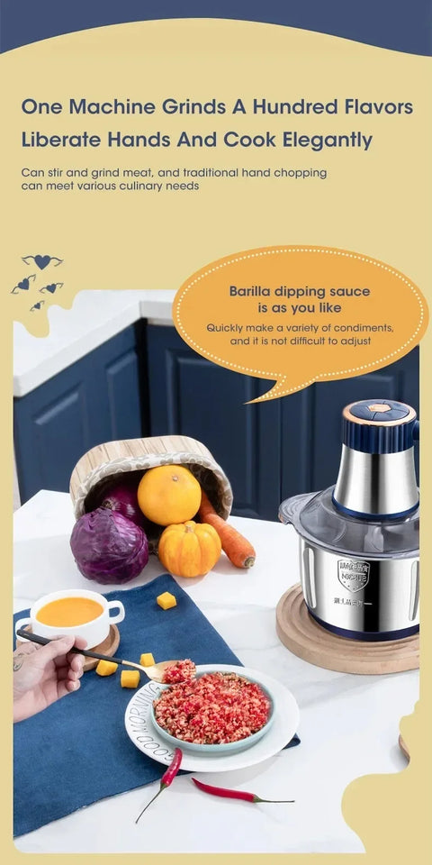 6-Blade Electric Food Processor & Meat Grinder – 5-in-1 High-Power Stainless Steel