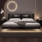 Truffle Brown Floating Modern Retro Genuine Leather Bed with Storage & Nightstands(Floats 15cm from ground)