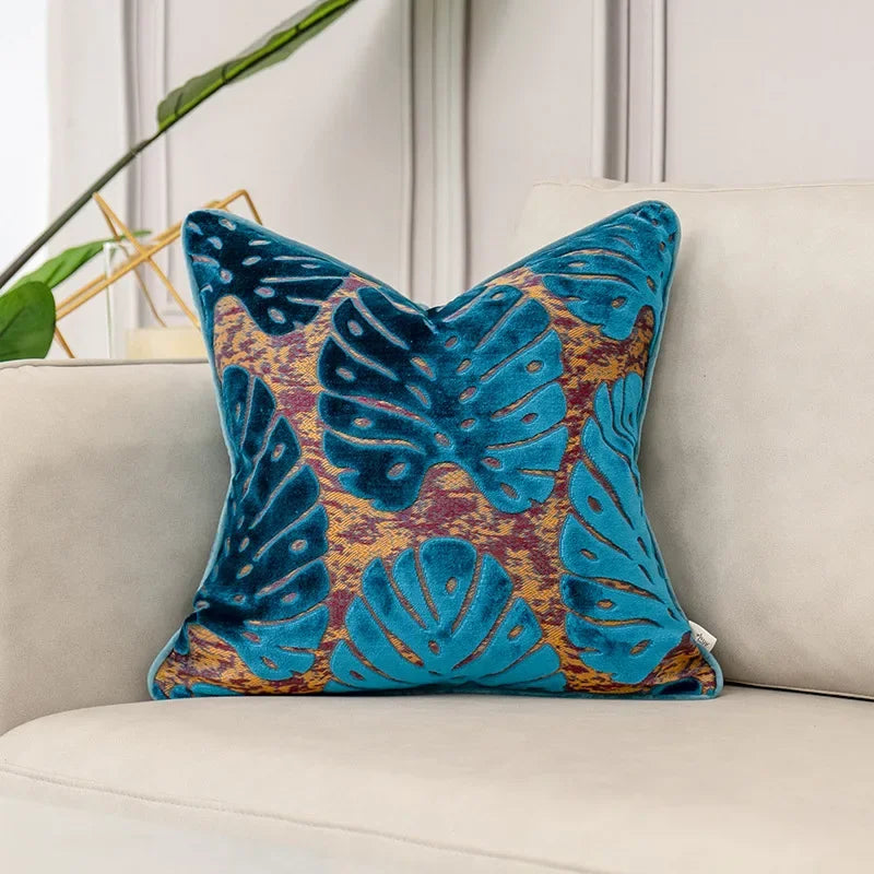 Luxury Blue Velvet Cushion Cover Collection – Tropical, Geometric & Botanical Designer Throw Pillows
