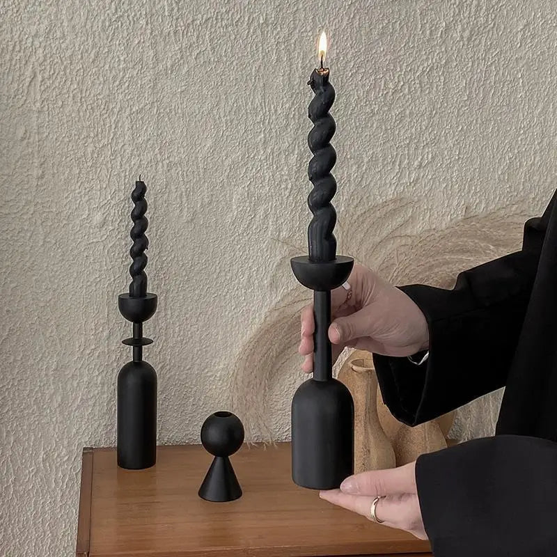 Geometric Black Wooden Candle Holder – Stylish & Highly Popular Room Accent