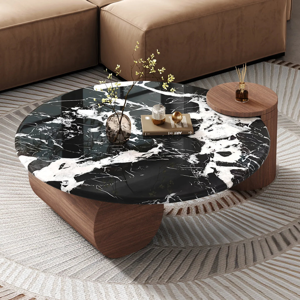 Modern Contemporary Luxury Marble Coffee Table – Minimalist Natural Stone with Solid Wood Frame