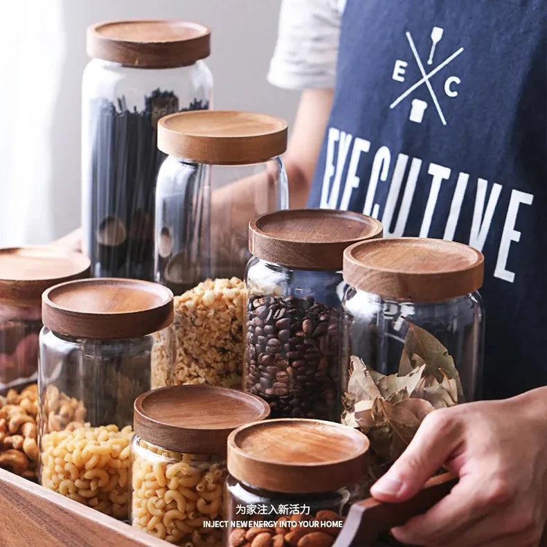 Modern Retro Glass Canister Set's with Airtight Wooden Lids