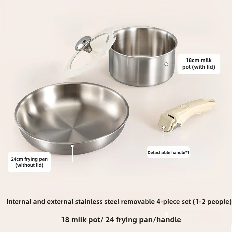 9pcs Stainless Steel Detachable Handle Cookware Pots and Pans Set
