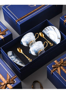 Retro Imperial European Bone China Cup & Saucer with Golden Spoon – Luxury Edition