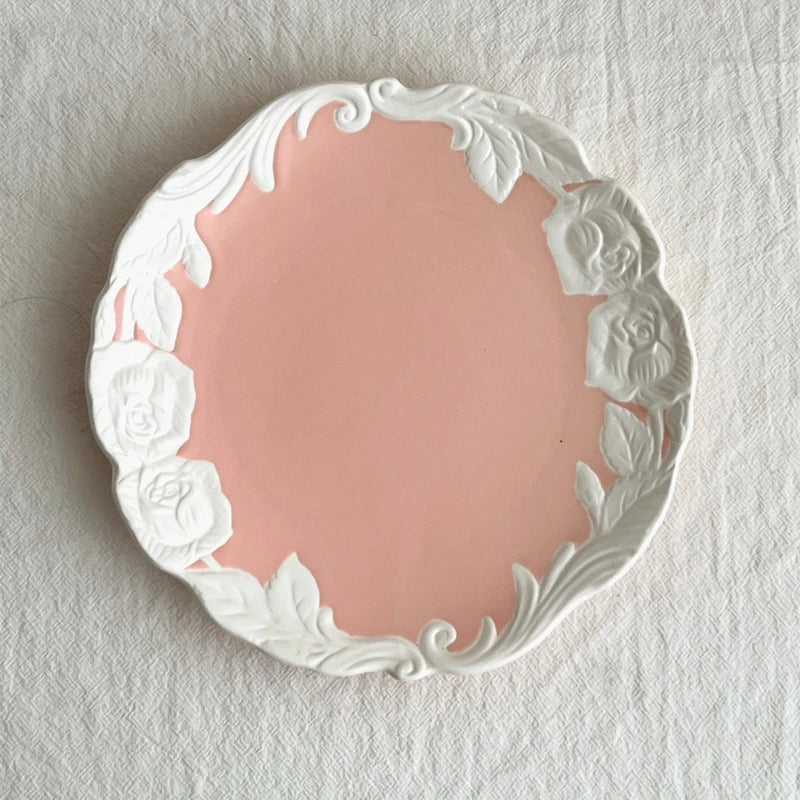 Vintage-Inspired Rose Tea & Coffee Cup Set with Saucer and Cake plate