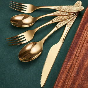 1/3Pieces Cutlery Set Stainless Steel Vintage Western Dinnerware Luxury Engraved craftsmanship