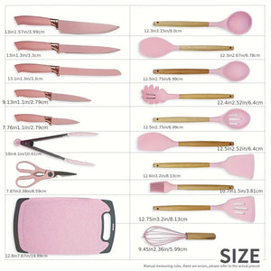 19-Piece Silicone Kitchen Utensils & Knife Set with Chopping Board