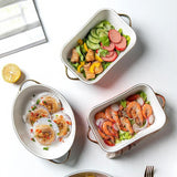 Golden Edge Ceramic Baking Dish – Retro Elegance Meets Everyday Function(non burning handles)