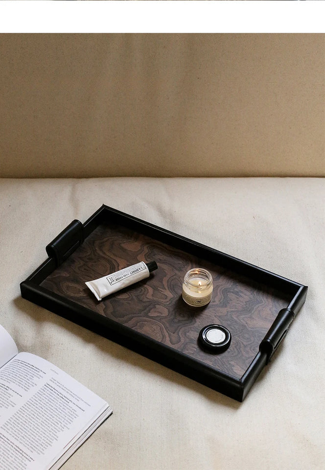Solid Wood Decorative Serving Tray – Dark & Light Finish