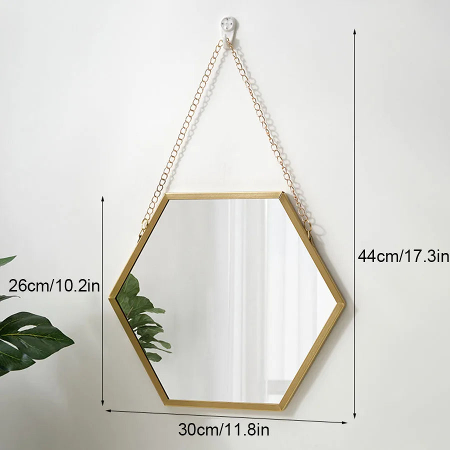 Elegant Iron Hexagonal Hanging Wall Mirror – Gold