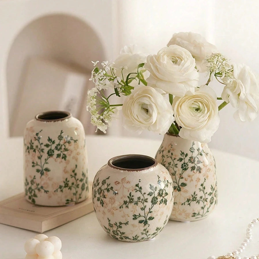 Ice Crackle Ceramic Vases – Vintage-Inspired with Green Accents WHIMSICAL HOME OF CREATIONS