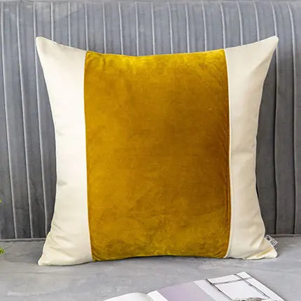 Golden Jacquard Luxury Cushion Cover - Modern Geometric Design