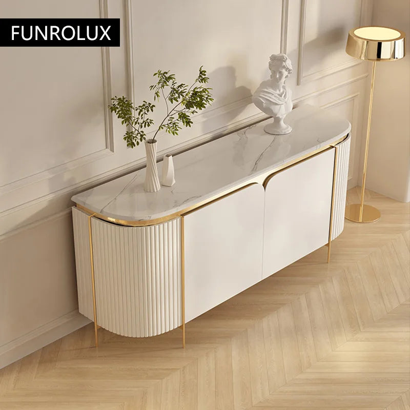 Timeless Marble & Gold Trim Sideboard Cabinet