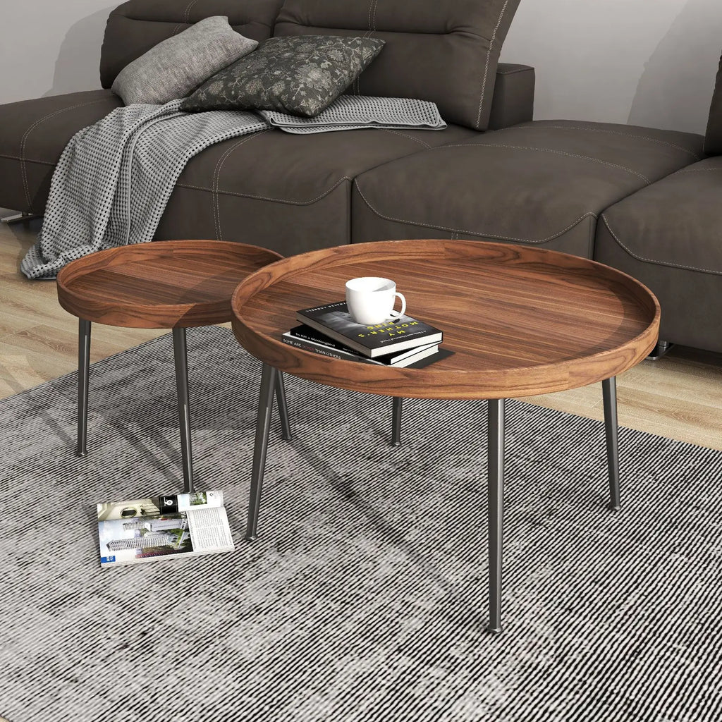 Hout Ronde Koffietafel Stel - Moderne Nestafels