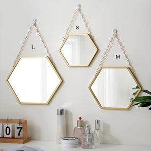 Elegant Iron Hexagonal Hanging Wall Mirror – Gold