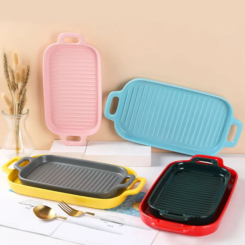 Nordic Rectangular Ceramic Baking Dish – Health-Conscious Elegance WHIMSICAL HOME OF CREATIONS