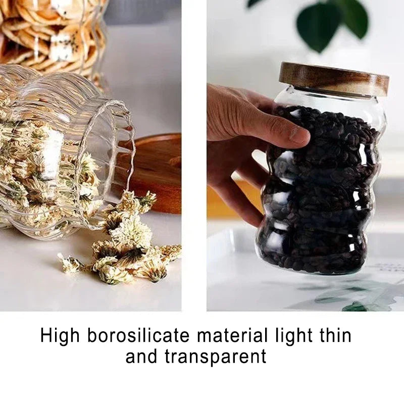 3-Piece high-quality Borosilicate Glass Kitchen Canister Set – With Wooden Lids