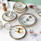 Luxury Blue & White Dinnerware Sets with Double-Sided Gilt Rims – Timeless Elegance
