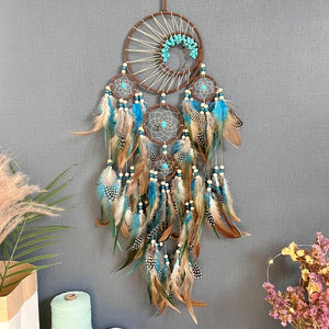 Vintage Indian-Inspired Blue Beaded Dream Catcher