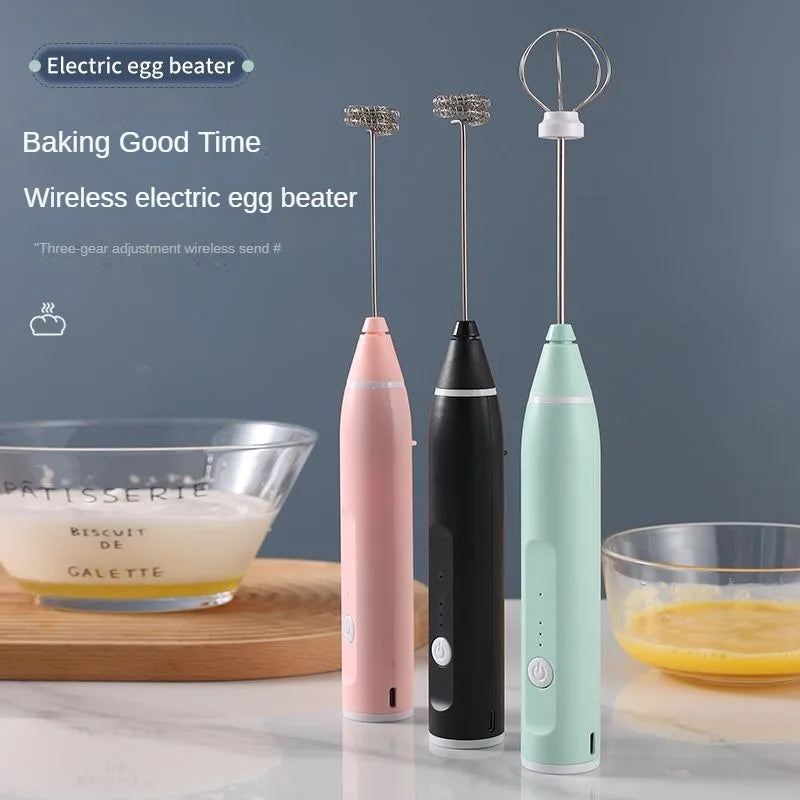 3-Speed USB Electric Milk Frother & Egg Beater – Dual Head | Mint Green, Pink, Black