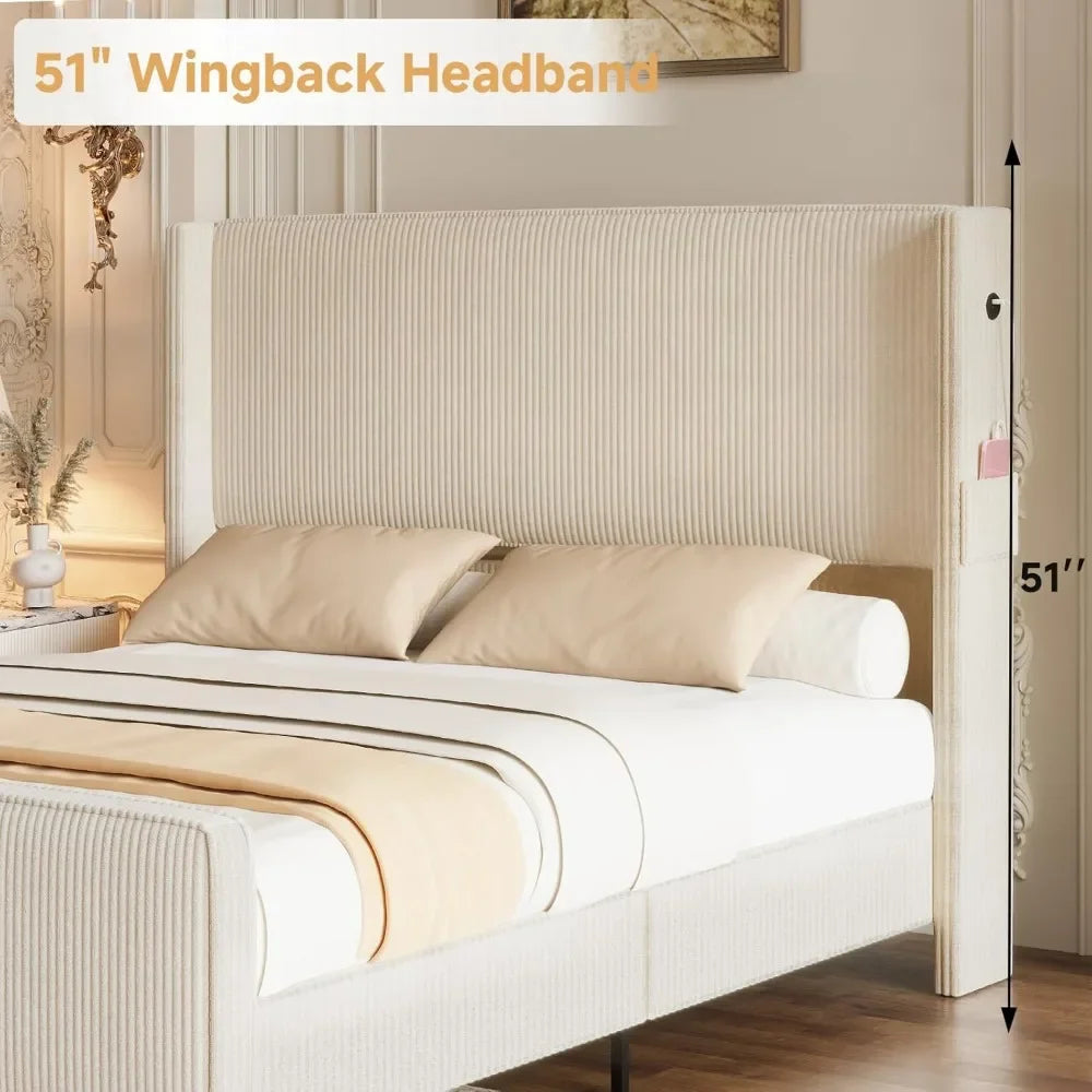 Luxury French Provincial Wingback Upholstered Bed – Timeless Contemporary Elegance with USB Port & Footboard