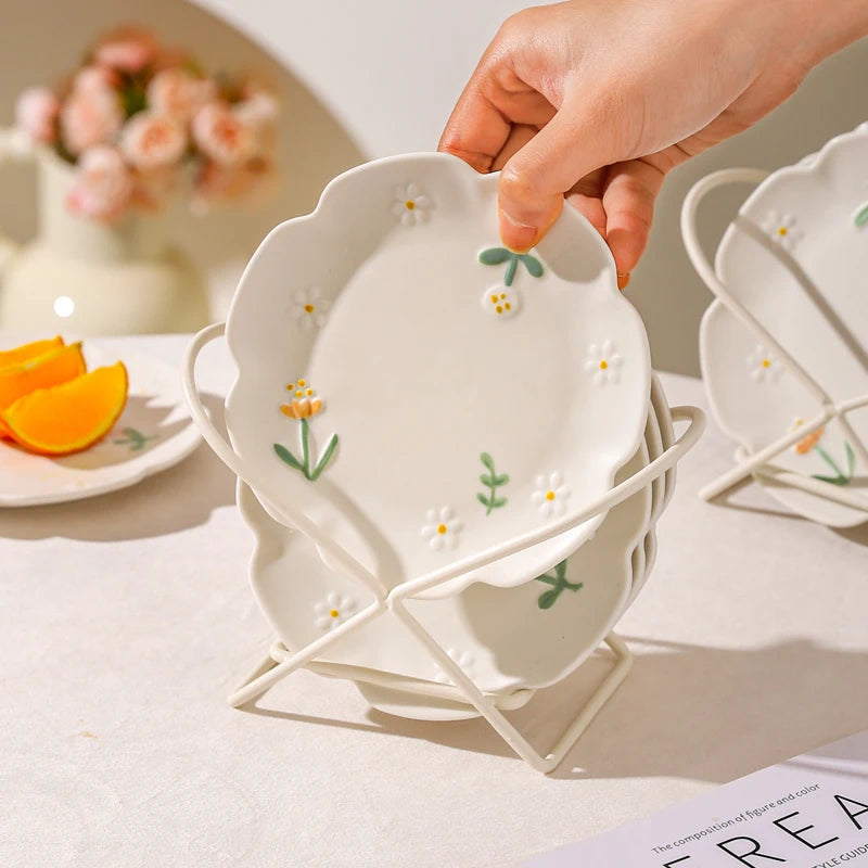 Set of 4 – 6 Inch Ceramic Dessert Plates with Vintage Floral Charm