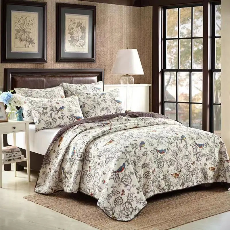 Luxury 500TC Pure Egyptian Cotton Boho Vintage Floral Reversible Bedcover Quilt Set – 3-Piece King & Queen Fit WHIMSICAL HOME OF CREATIONS