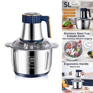 6-Blade Electric Food Processor & Meat Grinder – 5-in-1 High-Power Stainless Steel