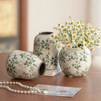 Ice Crackle Ceramic Vases – Vintage-Inspired with Green Accents WHIMSICAL HOME OF CREATIONS