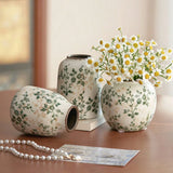 Ice Crackle Ceramic Vases – Vintage-Inspired with Green Accents