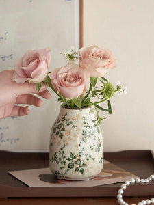 Ice Crackle Ceramic Vases – Vintage-Inspired with Green Accents