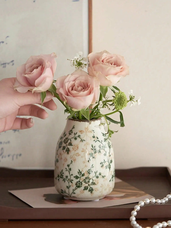 Ice Crackle Ceramic Vases – Vintage-Inspired with Green Accents