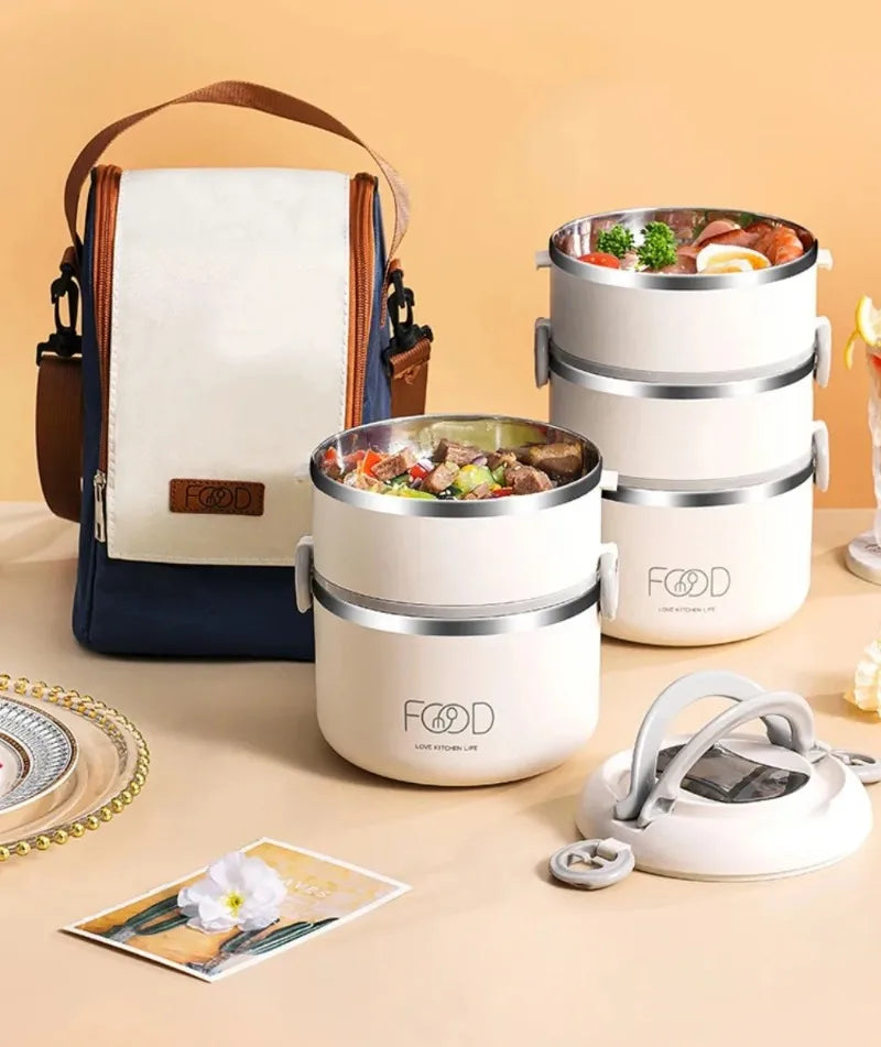 Large Capacity Thermal Insulated Lunch Box – Stackable Bento Container with Hidden Cutlery Microwave Safe
