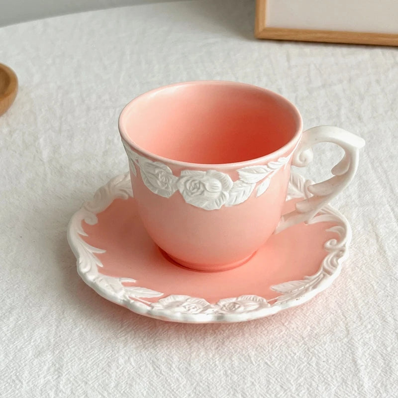 Vintage-Inspired Rose Tea & Coffee Cup Set with Saucer and Cake plate