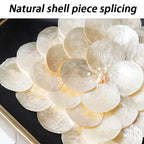 Uitstekende Luukse Art Deco Boho Koffietafel – Handgemaakte Natuurlike Skulp Inlegsel met Smeeyster Geometriese Basis &amp; Glasblad