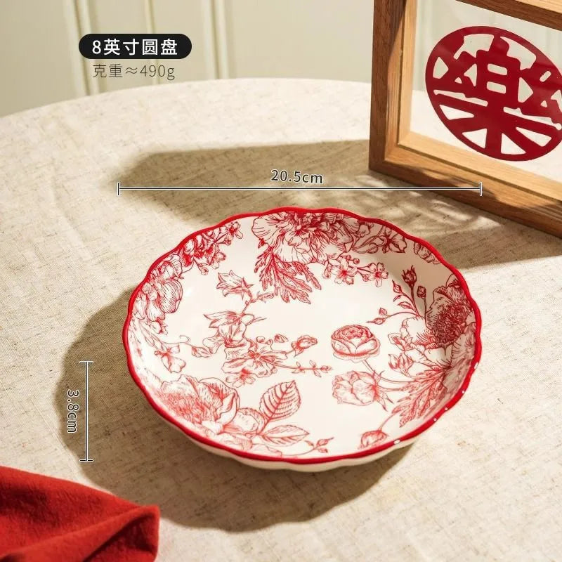Timeless Elegance Red & White Flower Porcelain Dinnerware Set